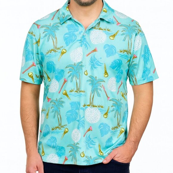 chubbies Other - Chubbies Fore Palms Golf Polo Shirt Tropical Print Performance Stretch Small Aqu